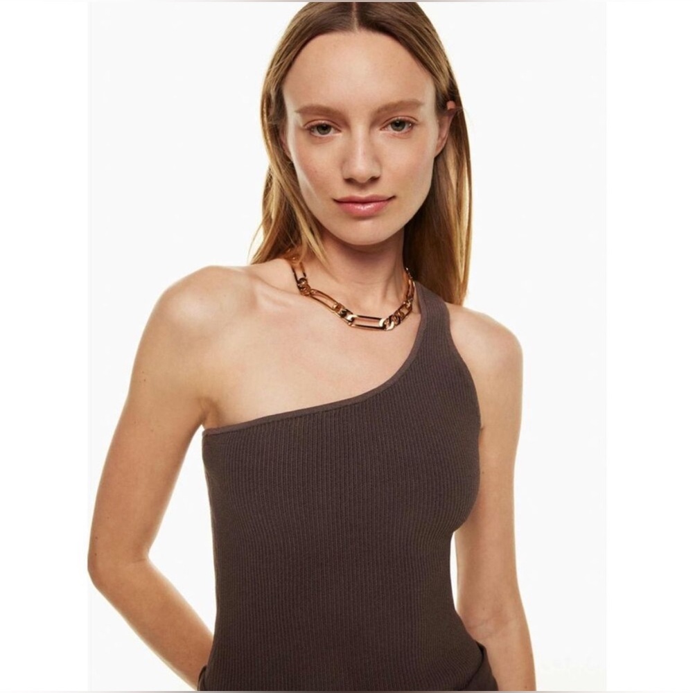 Aritzia Babaton One-Shoulder Ribbed Tank Top - Brown